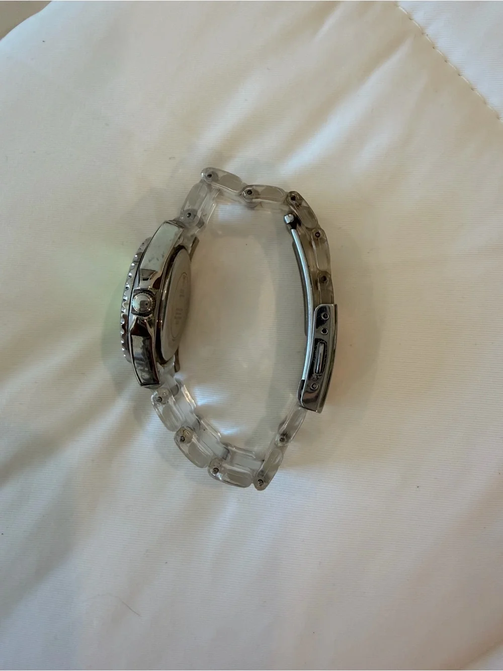 GUESS Clear Bracelet Watch with Lime Green Dial and Crystal Bezel